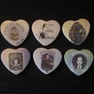 Heart-Shaped Gothic Wednesday Adams Themed Pins